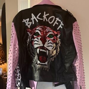 Studded Black and Pink Leather Jacket